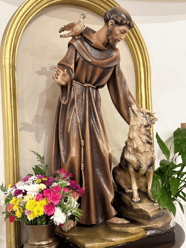 Statue of St. Francis of Assisi with flowers