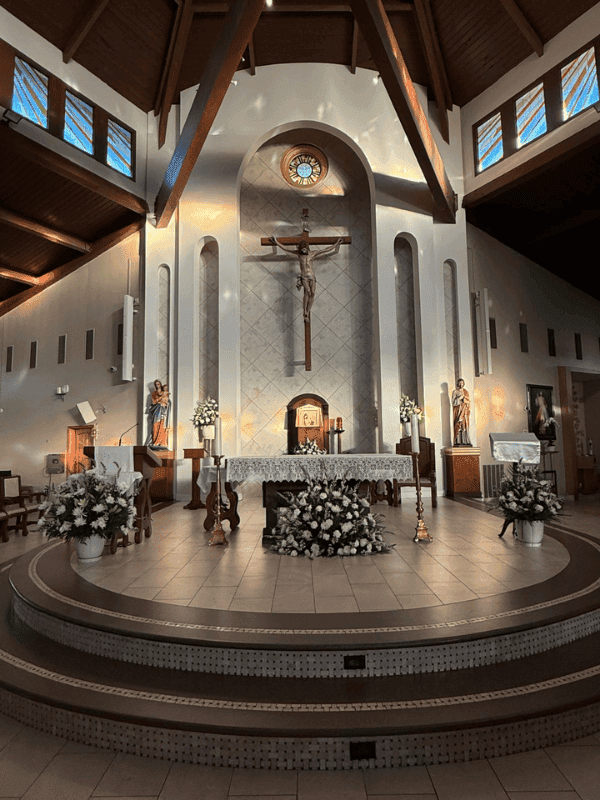 Church interior with the sanctuary and altar