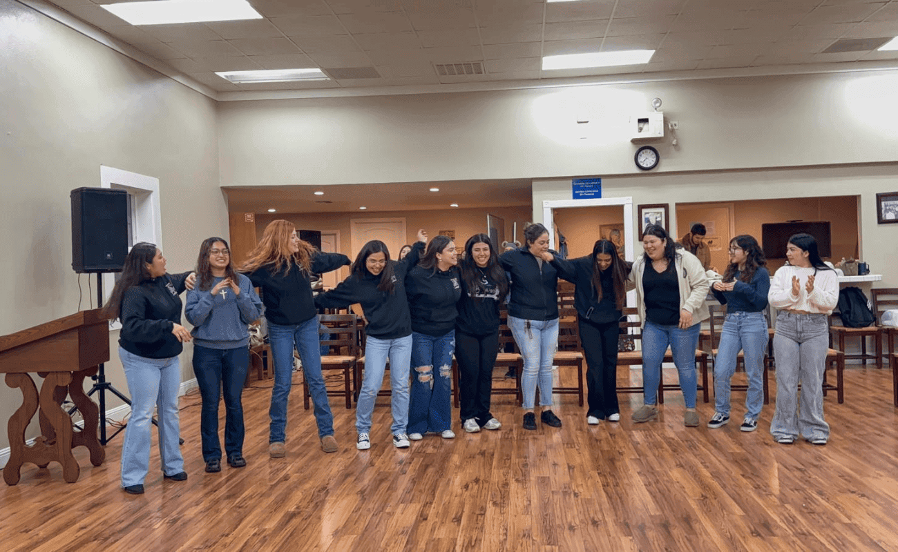 Young people gathered in the parish hall