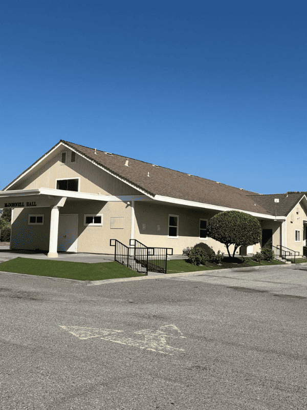 Parish building seen from the parking lot