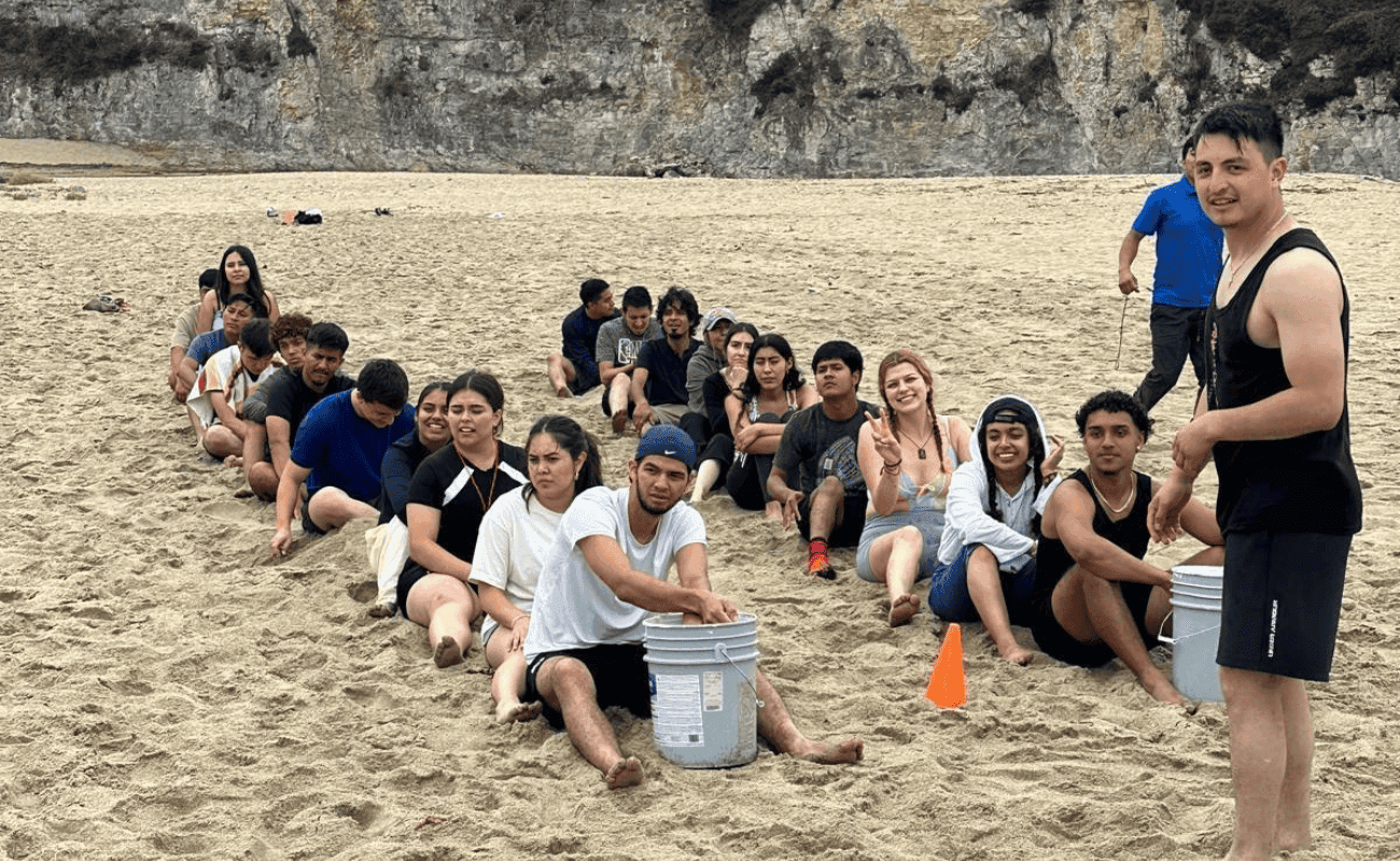 Youth group gathered at the beach